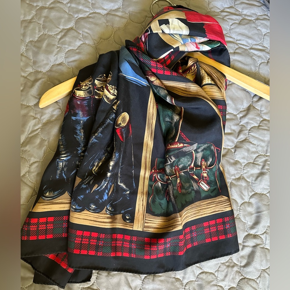 Wathne Vintage EUC in box Black and Red Plaid Hunting Scarf 100% silk